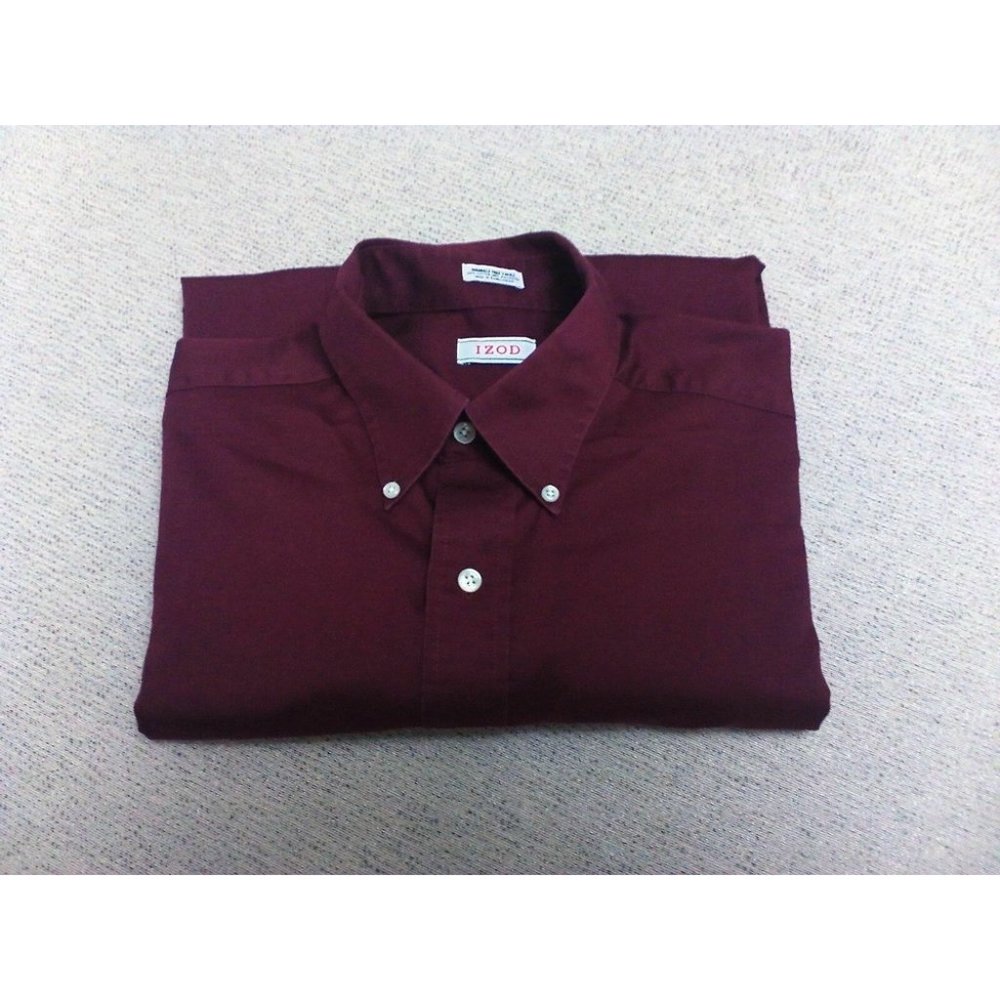 IZOD Men's Shirt Casual/Dress L/Sleeve Cotton Blend Burgundy Regular 15.5 /32-33 - Picture 14 of 14